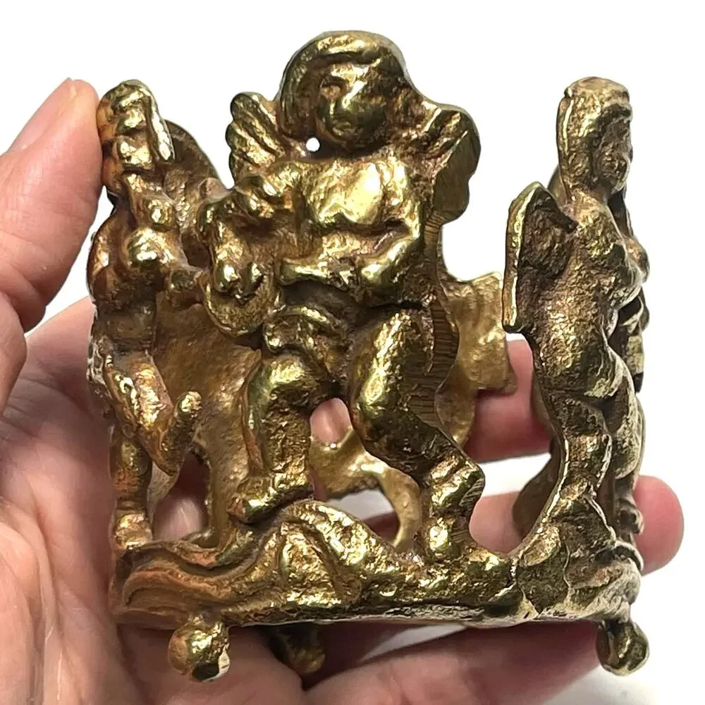 Vintage Brass Cherub Candle Holder With Votive Cup Regency 3